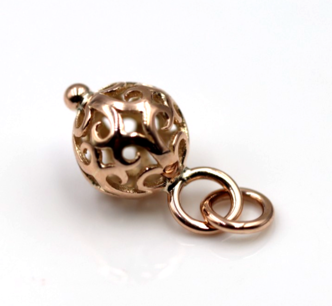 Genuine Double bale 9ct 9k 375 Yellow, Rose or White Gold 10mm Filigree Ball Pendant