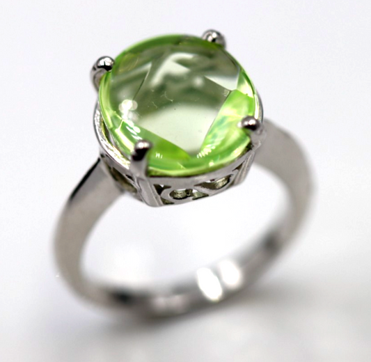 Size N1/2 Sterling Silver 925 Light Yellow/Green Oval Spinel Ring