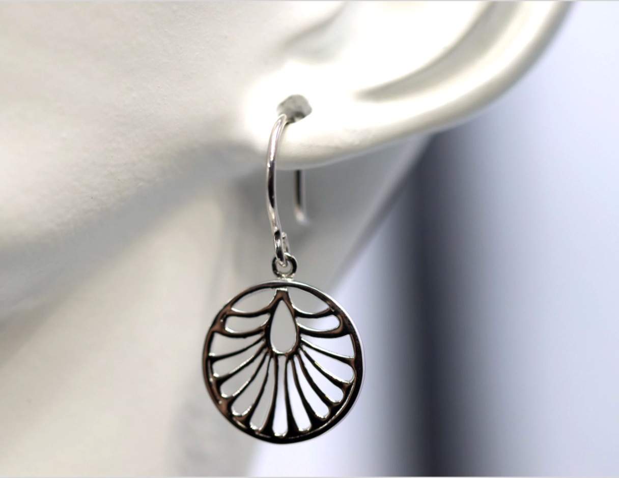 Genuine Sterling Silver 925 Circular Cut Out Ear-wires Hook Earrings