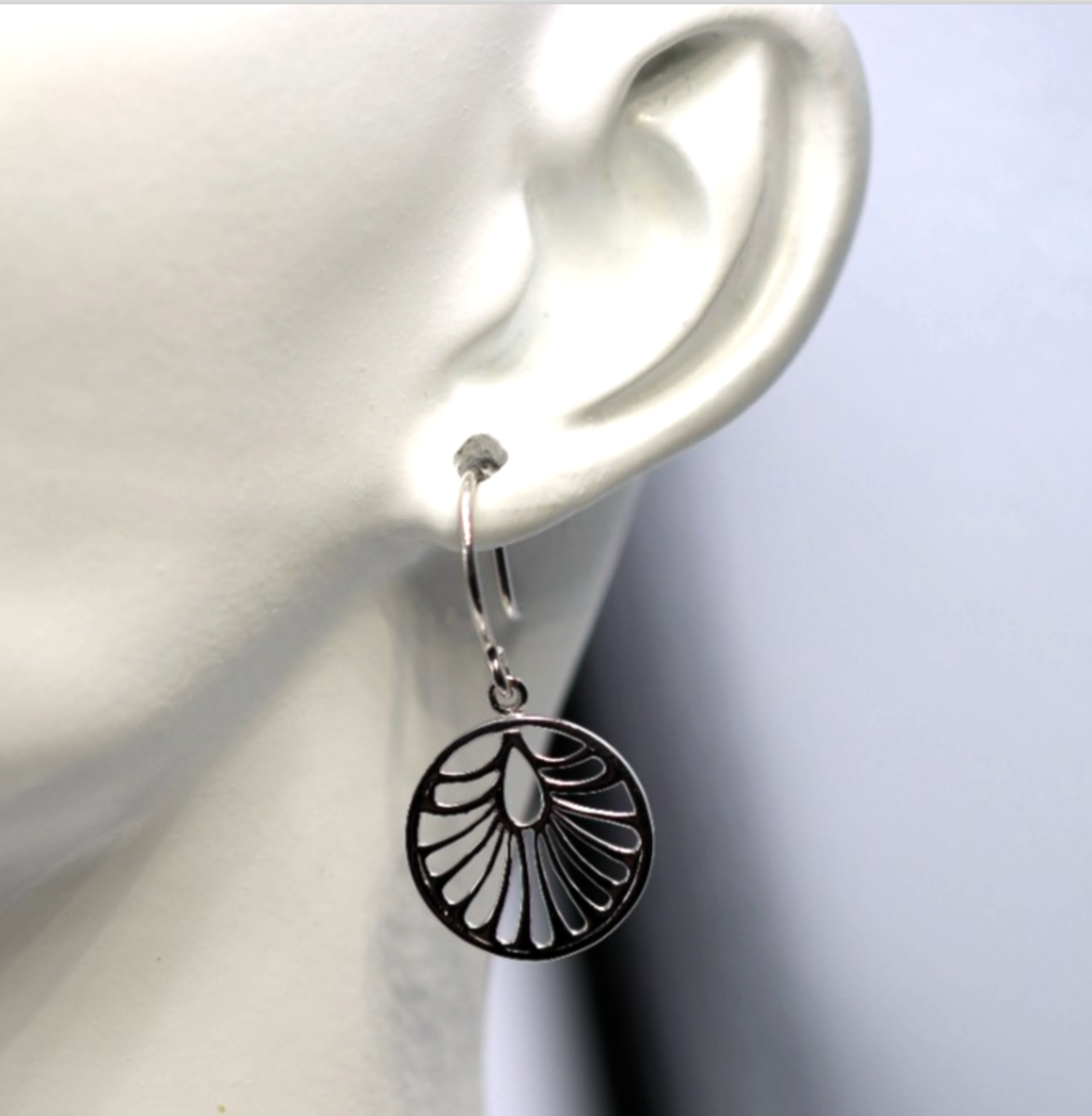 Genuine Sterling Silver 925 Circular Cut Out Ear-wires Hook Earrings