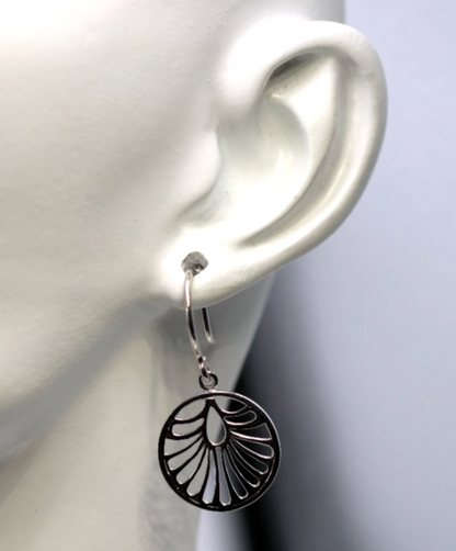 Genuine Sterling Silver 925 Circular Cut Out Ear-wires Hook Earrings