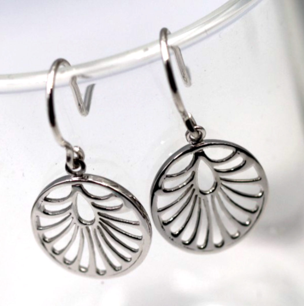 Genuine Sterling Silver 925 Circular Cut Out Ear-wires Hook Earrings