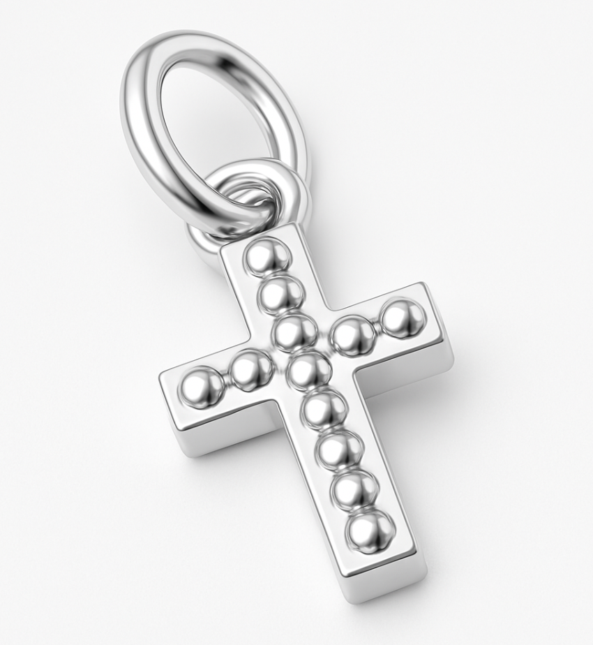 Genuine 9ct 9kt Genuine Tiny Very Small Yellow, Rose or White Gold Beaded Cross Pendant Charm