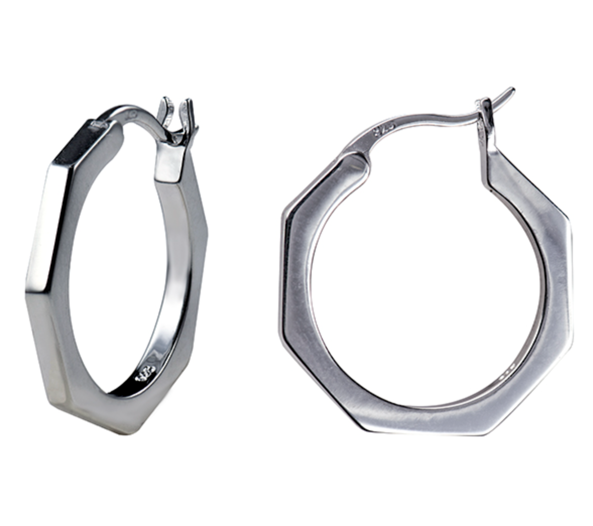 Sterling Silver 925 Heptagon 16mm Hoops Earrings