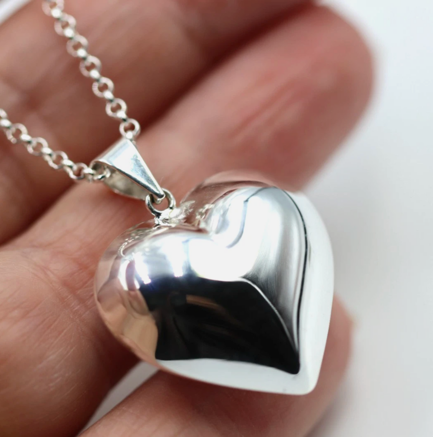 Sterling Silver 925 Medium Puffy Bubble Heart Pendant + 45cm Chain