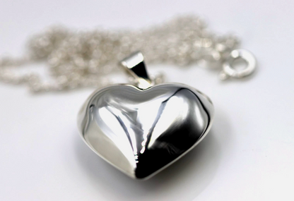 Sterling Silver 925 Medium Puffy Bubble Heart Pendant + 45cm Chain