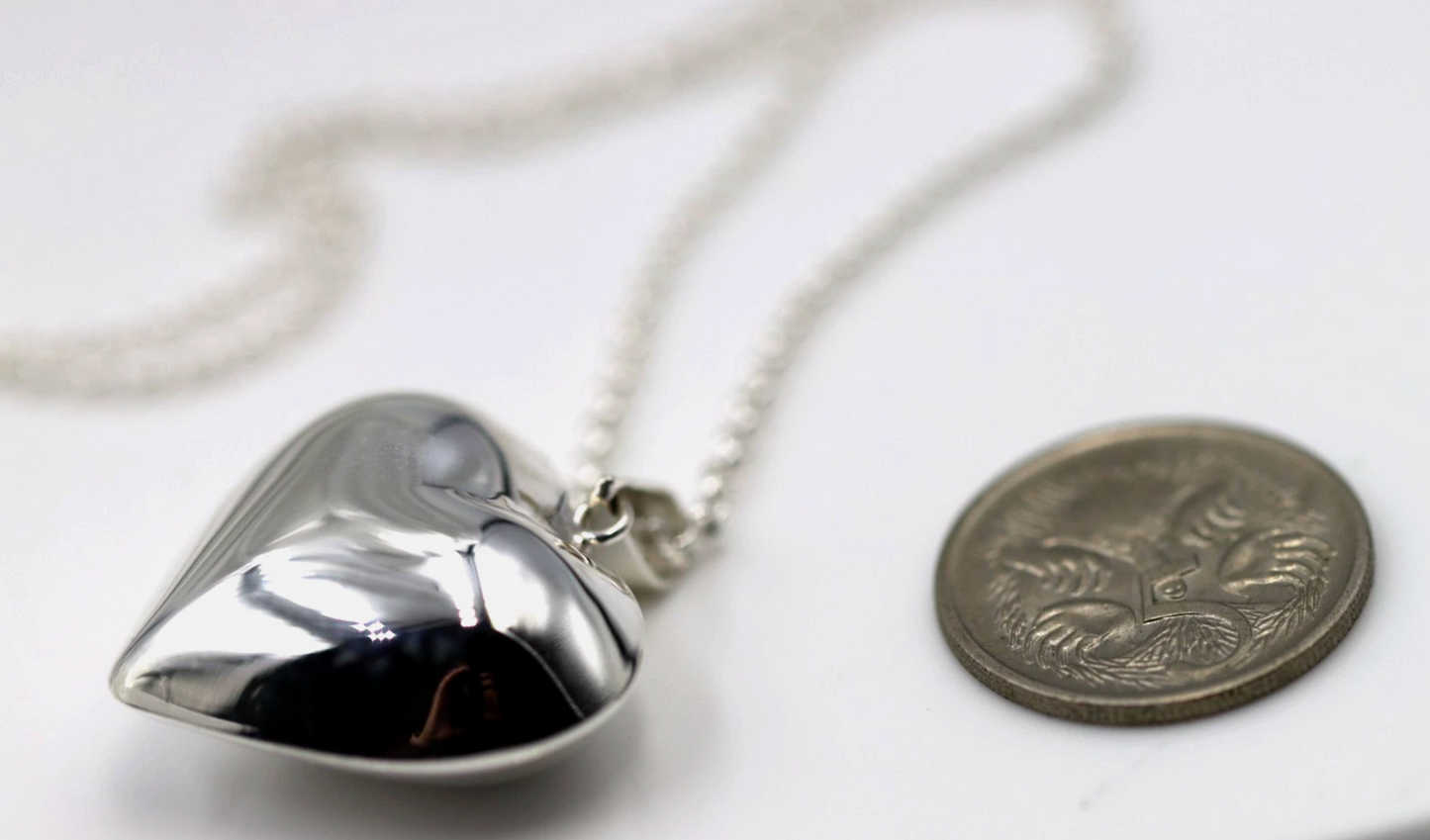 Sterling Silver 925 Medium Puffy Bubble Heart Pendant + 45cm Chain