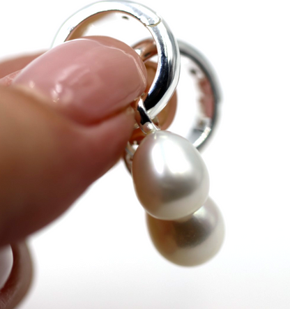 Sterling Silver 925 Oval Freshwater Cultured Pearl Huggies Earrings