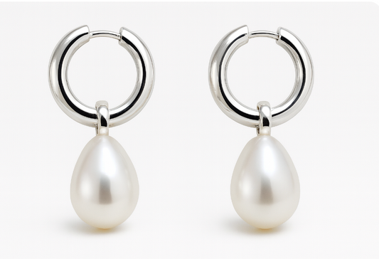 Sterling Silver 925 Oval Freshwater Cultured Pearl Huggies Earrings