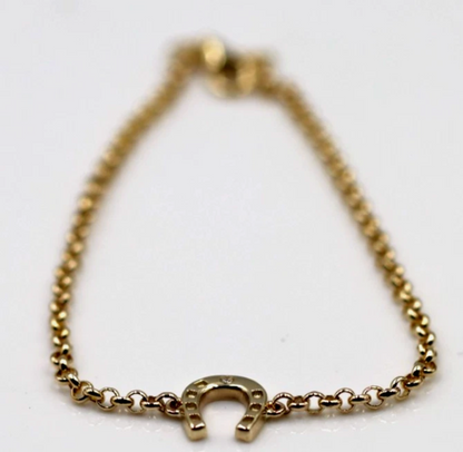 Genuine 9ct 9K 375 Yellow Gold or Rose Gold Solid 19cm Diamond Set Horseshoe Belcher Bracelet