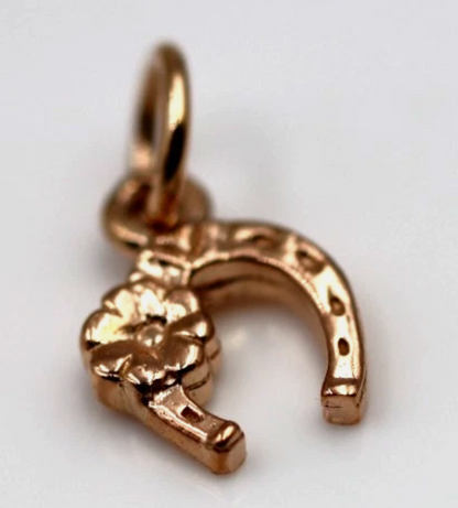 Genuine 9ct Yellow or Rose Gold Lucky Horse Shoe Horseshoe Flower Charm with jump ring