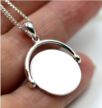 Sterling Silver 925 Engravable Plain Spinner Pendant Disc + Necklace Chain