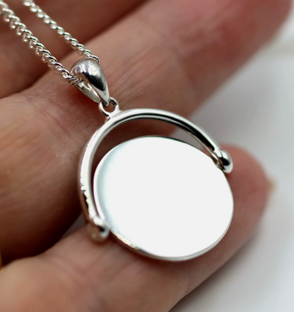 Sterling Silver 925 Engravable Plain Spinner Pendant Disc + Necklace Chain