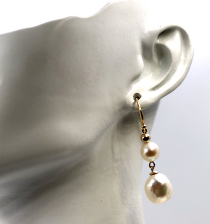 Genuine 9ct 9k 375 Yellow Gold Freshwater Cultured Pearl Baroque Pearl Earrings