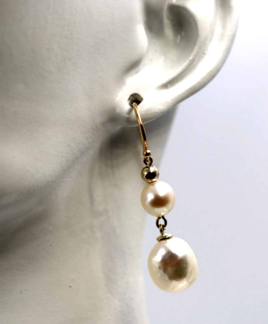 Genuine 9ct 9k 375 Yellow Gold Freshwater Cultured Pearl Baroque Pearl Earrings