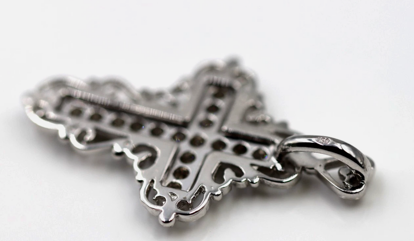 0.48cts Genuine 18ct 750 White Gold Diamond Cross Filigree Pendant