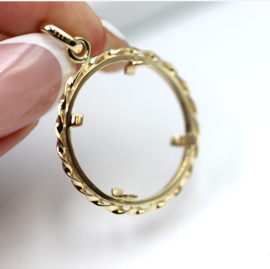 Genuine 9k 9ct Yellow Gold Half Sovereign Claw Set Coin Frame Mount