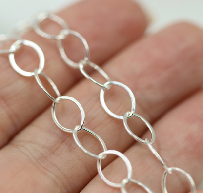 Sterling Silver 925 Flat Oval Links Necklace Chain + Filigree Heart