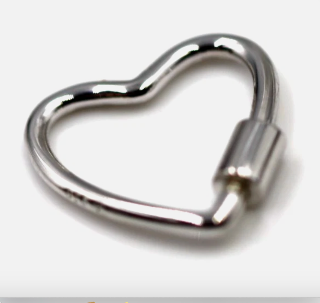 Sterling Silver 925 17mm x 17mm Heart Carabiner Clasp