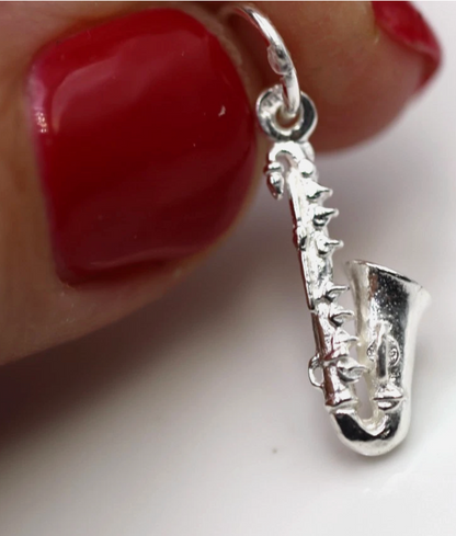 Genuine Sterling Silver 925 Saxophone Charm or Pendant