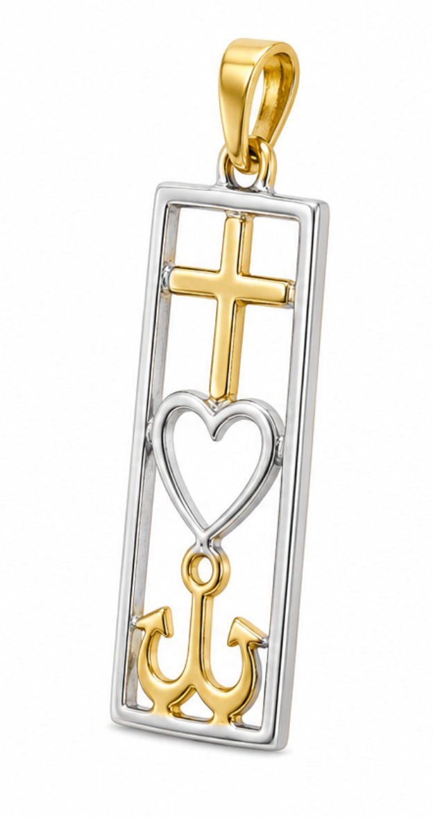 Genuine 9ct 9k Yellow, White Gold Two-Tone Gold Faith Hope Love Pendant