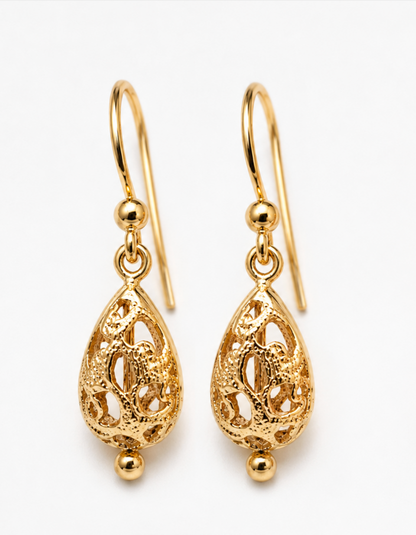 Kaedesigns 9ct 9k 375 Yellow Or White Or Rose Gold Teardrop Filigree Earrings