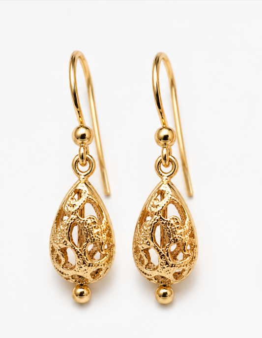 Kaedesigns 9ct 9k 375 Yellow Or White Or Rose Gold Teardrop Filigree Earrings