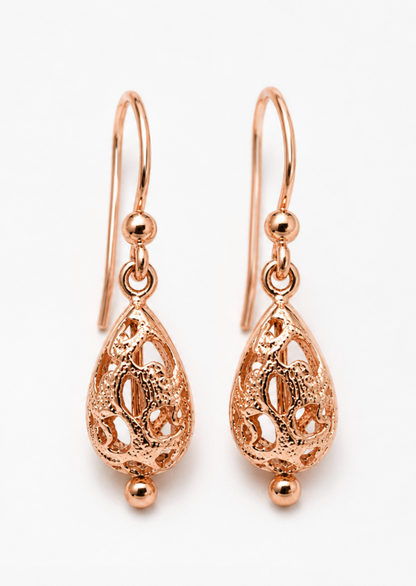 Kaedesigns 9ct 9k 375 Yellow Or White Or Rose Gold Teardrop Filigree Earrings