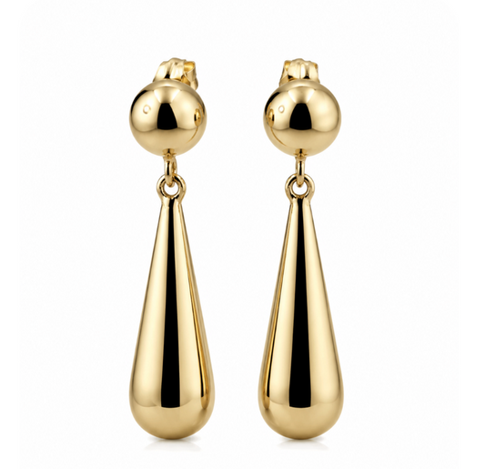 Genuine 9ct Yellow, Rose or White Gold Large Teardrop Tear Drop 10mm Half Ball Stud Earrings