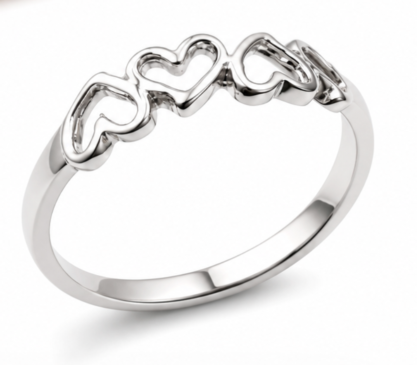 Size M Solid 9ct 9kt 375 Yellow, Rose or White Gold Open Four Heart Signet Ring