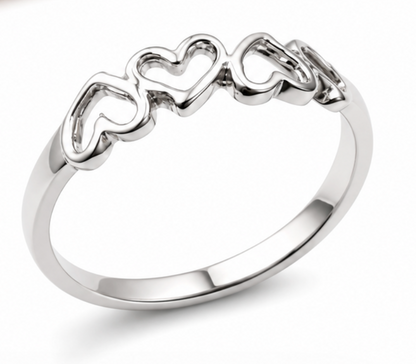 Size M Solid 9ct 9kt 375 Yellow, Rose or White Gold Open Four Heart Signet Ring