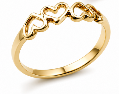 Size M Solid 9ct 9kt 375 Yellow, Rose or White Gold Open Four Heart Signet Ring