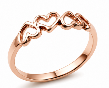 Size M Solid 9ct 9kt 375 Yellow, Rose or White Gold Open Four Heart Signet Ring