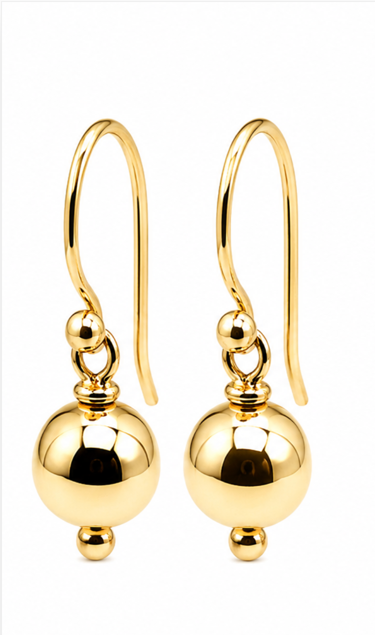 Kaedesigns Genuine 9ct 9k 375 Yellow, Rose or White Gold 6mm Hook Ball Earrings