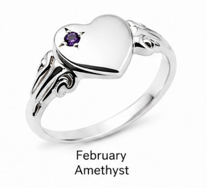 Genuine Sterling Silver 925 Heart Signet Ring Choose Your Size And Gemstone