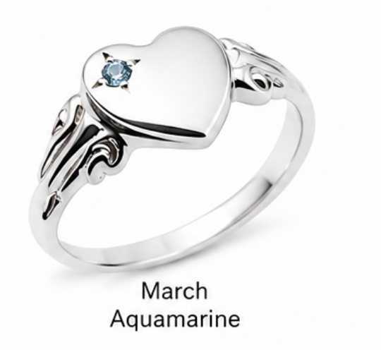 Genuine Sterling Silver 925 Heart Signet Ring Choose Your Size And Gemstone