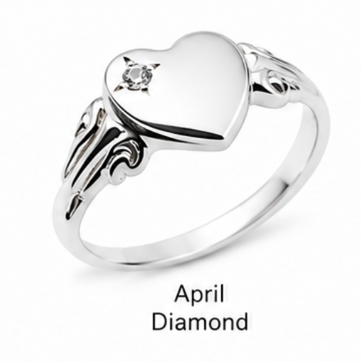 Genuine Sterling Silver 925 Heart Signet Ring Choose Your Size And Gemstone
