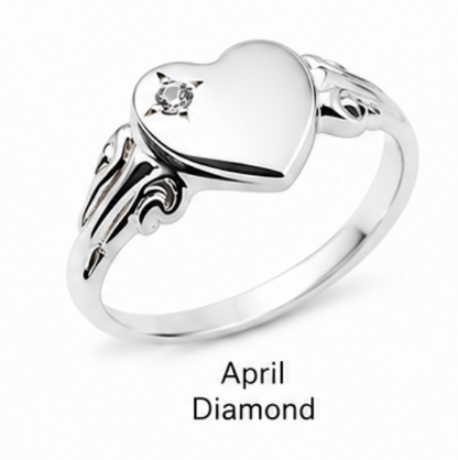 Genuine Sterling Silver 925 Heart Signet Ring Choose Your Size And Gemstone