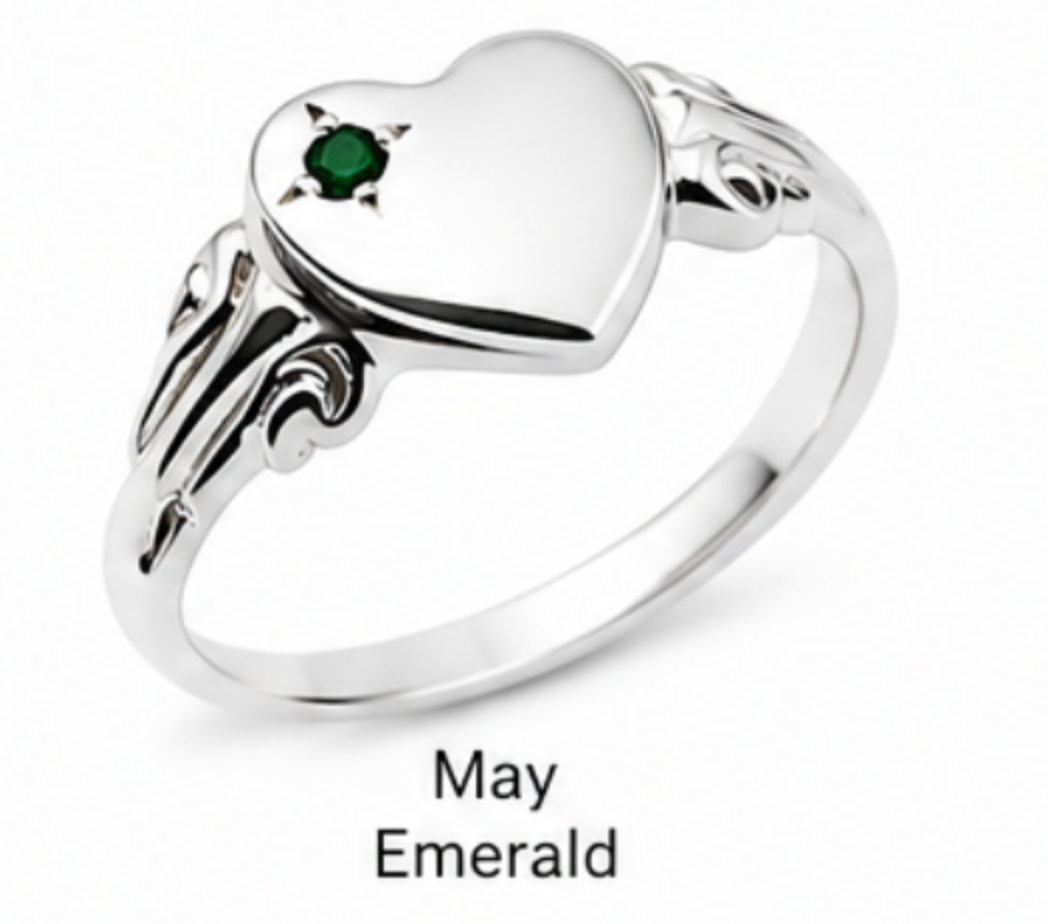 Genuine Sterling Silver 925 Heart Signet Ring Choose Your Size And Gemstone