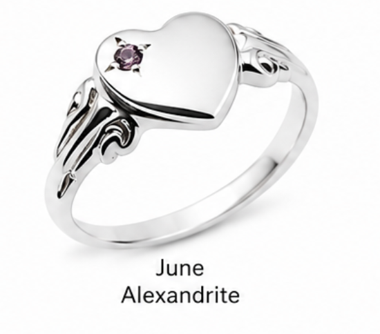 Genuine Sterling Silver 925 Heart Signet Ring Choose Your Size And Gemstone