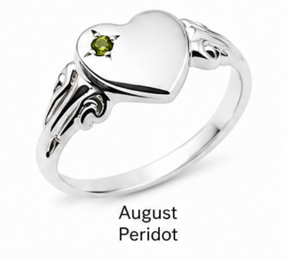 Genuine Sterling Silver 925 Heart Signet Ring Choose Your Size And Gemstone