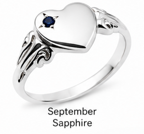 Genuine Sterling Silver 925 Heart Signet Ring Choose Your Size And Gemstone