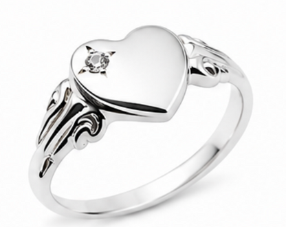 Genuine Sterling Silver 925 Heart Signet Ring Choose Your Size And Gemstone