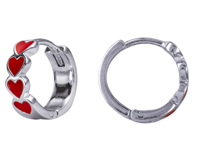 Sterling Silver 925 Small Enamel 4 Heart Huggies Hoop Earrings
