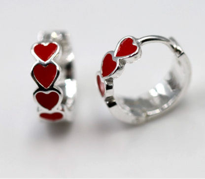 Sterling Silver 925 Small Enamel 4 Heart Huggies Hoop Earrings