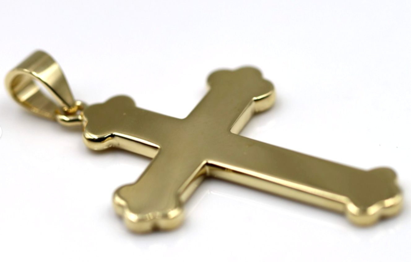 Genuine Full Solid 18ct 18kt 750 Yellow, Rose or White Gold Plain Byzantine Cross Pendant 21g