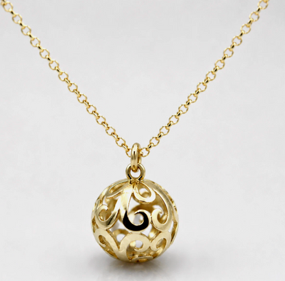 Genuine 9ct 9k 375 Yellow Gold Belcher Cable Chain Necklace 50cm + Filigree Ball Pendant