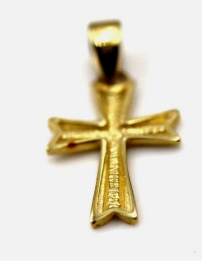 Genuine Small 9ct 9K 375 Delicate Yellow Gold Concave Pointed Cross