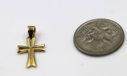 Genuine Small 9ct 9K 375 Delicate Yellow Gold Concave Pointed Cross