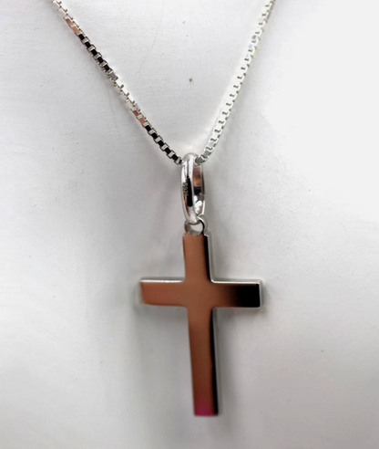 Sterling Silver 925 Solid Cross Pendant Box Chain